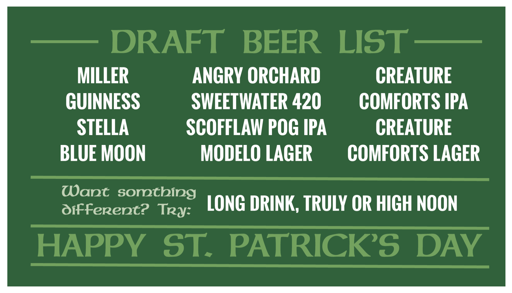 St Pats Menu McDonough's Restaurant & Lounge